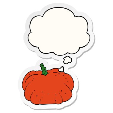 karikatür kabak ve baskılı bir etiket olarak kabarcık düşünce