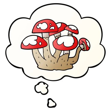 karikatür mantar ve pürüzsüz degrade tarzında düşünce balonu