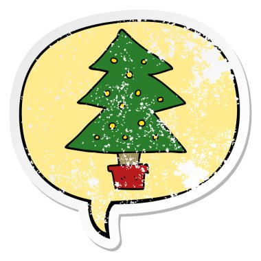 karikatür noel ağacı ve konuşma balonu sıkıntılı etiket