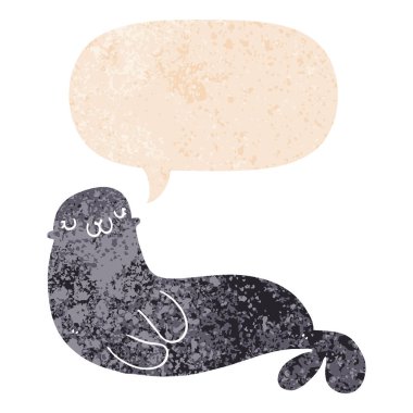 retro dokulu tarzda sevimli karikatür mühür ve konuşma balonu