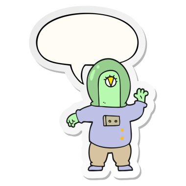 karikatür uzay yabancı ve konuşma kabarcık etiket