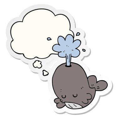 karikatür balina ve baskılı bir etiket olarak kabarcık düşünce spouting