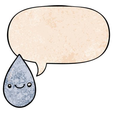 retro doku tarzı karikatür sevimli yağmur damlası ve konuşma balonu