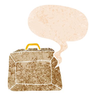 retro dokulu sty karikatür bütçe evrak çantası ve konuşma balonu