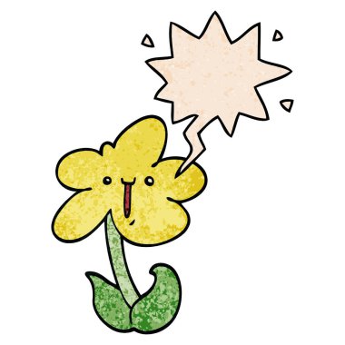 retro doku tarzında karikatür çiçek ve konuşma balonu