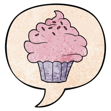 retro doku tarzında karikatür cupcake ve konuşma balonu