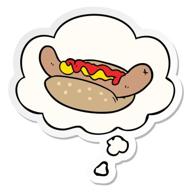 karikatür sosisli ve baskılı bir etiket olarak kabarcık düşünce