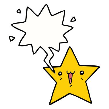 mutlu karikatür yıldızı ve konuşma balonu