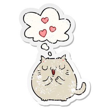 aşık sevimli karikatür kedi ve sıkıntılı yıpranmış olarak kabarcık düşünce