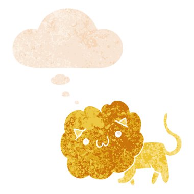 sevimli karikatür aslan ve retro dokulu tarzında düşünce balonu