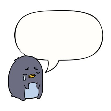 çizgi film ağlayan penguen ve konuşma balonu