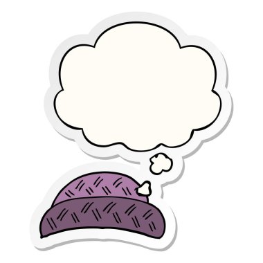 karikatür şapka ve baskılı bir etiket olarak kabarcık düşünce