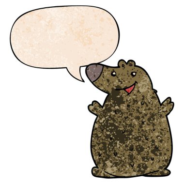 retro doku tarzında karikatür mutlu ayı ve konuşma balonu