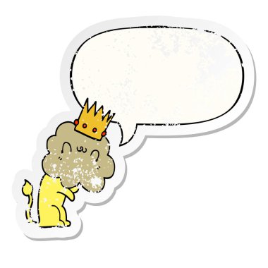 karikatür aslan ve taç ve konuşma balonu sıkıntılı etiket