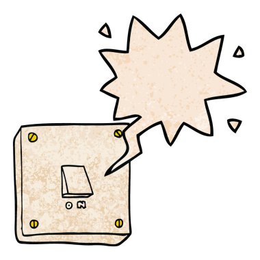 retro doku tarzında karikatür ışık anahtarı ve konuşma balonu