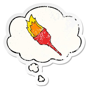 karikatür yanan meşale ve sıkıntılı yıpranmış st olarak kabarcık düşünce