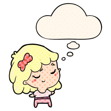 çizgi film mutlu kız ve çizgi roman tarzında kabarcık düşünce