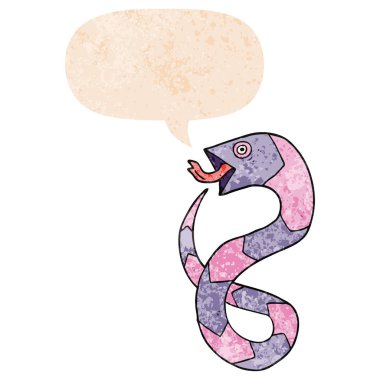 retro dokulu tarzda karikatür yılan ve konuşma balonu