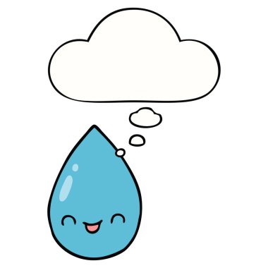 karikatür sevimli yağmur damlası ve düşünce balonu