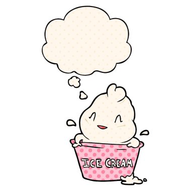 sevimli karikatür dondurma ve çizgi roman tarzında düşünce balonu