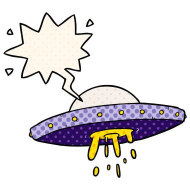 çizgi roman tarzında çizgi film uçan Ufo ve konuşma balonu