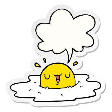 karikatür kızarmış yumurta ve konuşma kabarcık etiket