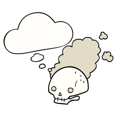 karikatür tozlu eski kafatası ve düşünce balonu