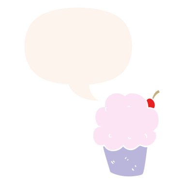 retro tarzında karikatür cupcake ve konuşma balonu