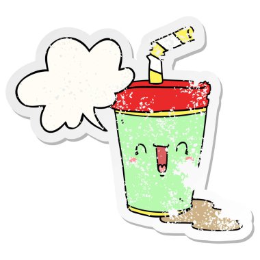 sevimli karikatür soda ve konuşma balonu sıkıntılı etiket