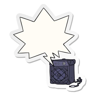 karikatür elektrik gitar amfi ve konuşma kabarcık etiket