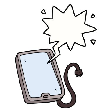 karikatür bilgisayar tablet ve konuşma balonu