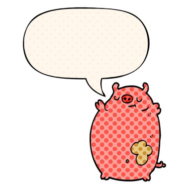 çizgi roman tarzında karikatür şişman domuz ve konuşma balonu