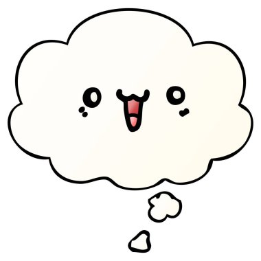 mutlu karikatür yüz ve pürüzsüz degrade tarzında kabarcık düşünce