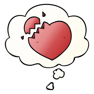 çizgi film kırık kalp ve pürüzsüz degrade tarzında kabarcık düşünce