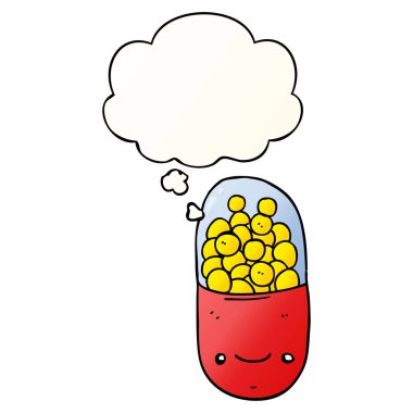 karikatür hapı ve pürüzsüz degrade tarzında düşünce balonu