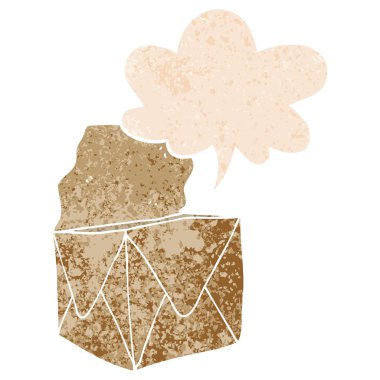 retro dokulu tarzda karikatür paketi ve konuşma balonu