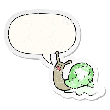 sevimli karikatür salyangoz ve konuşma balonu sıkıntılı etiket
