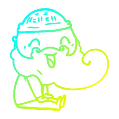 soğuk degrade çizgi çizim mutlu sakallı adam gülerek oturdu