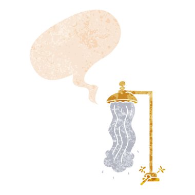 retro dokulu tarzda karikatür duş ve konuşma balonu