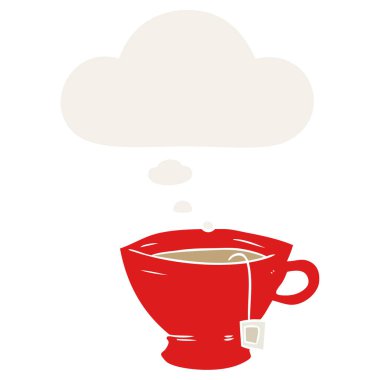 retro tarzında çay ve düşünce balonu karikatür fincan