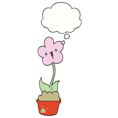 sevimli karikatür çiçek ve düşünce balonu