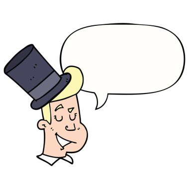 üst şapka ve konuşma balonu giyen karikatür adam