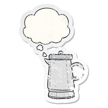 karikatür eski su ısıtıcısı ve sıkıntılı yıpranmış sopa olarak kabarcık düşünce