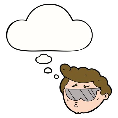 gözlük ve düşünce balonu giyen karikatür çocuk