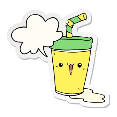 sevimli karikatür soda ve konuşma kabarcık etiket