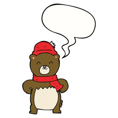 sevimli karikatür ayı ve konuşma balonu