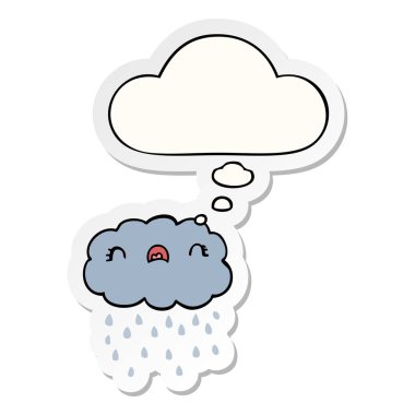 sevimli karikatür bulut ve basılı bir etiket olarak kabarcık düşünce