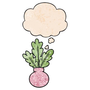 vazo bitki ve grunge doku desen tarzında düşünce balonu