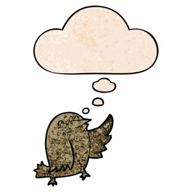 grunge doku desen tarzı karikatür kuş ve düşünce balonu