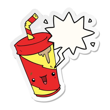 sevimli karikatür soda ve konuşma kabarcık etiket
